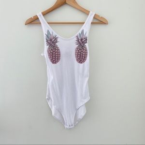 SOLD❌VS PINK White Tank Bodysuit Pineapple print